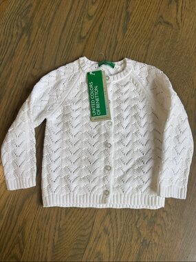 United Colors Of Benetton White Eyelet Knit Cardigan